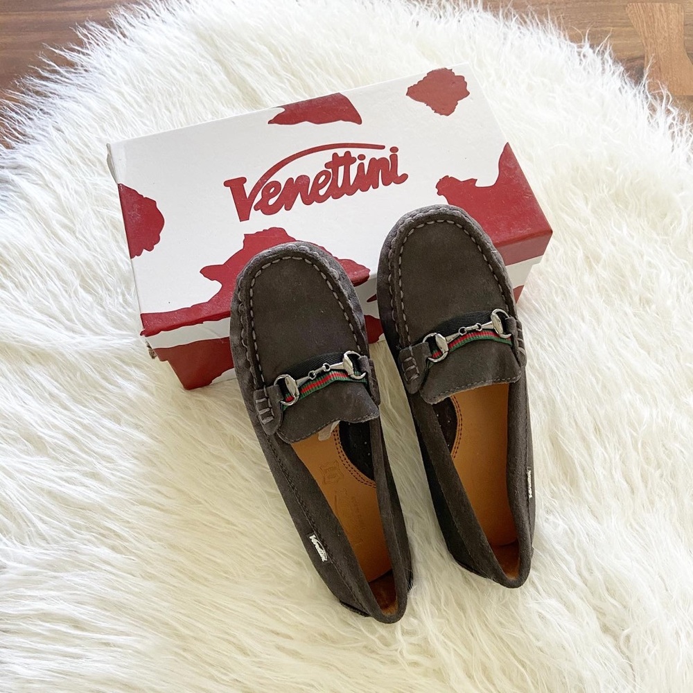 venettini kids grey suede loafer moccasin size 11/12 boys dressy shoes designer